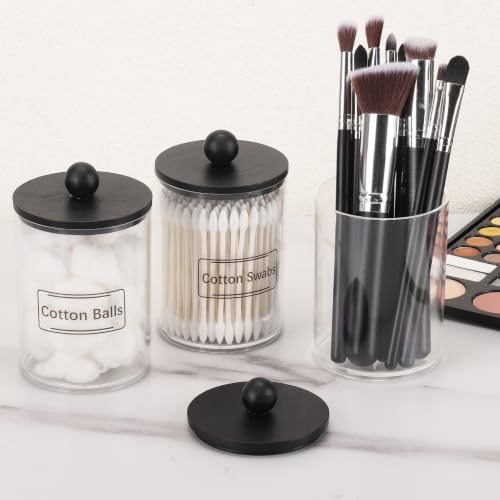 4 Pack Q-Tip Holder Set, 10oz Clear Bathroom Storage Jars with Wood Lids