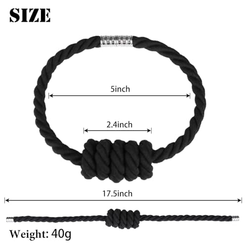 BEL AVENIR Magnetic Hand-Woven Curtain Tiebacks - 2 Pack, Black Cotton