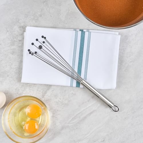 Restaurantware 10.5 in Stainless Steel Ball Whisk with Silicone Tips - German Standard Sauce & Gravy Whisk, Non-Scratch, Dishwasher Safe - Non-Stick Safe Silicone Ball Whisk for Baking