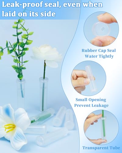50PCS Floral Water Tubes, 2.8-Inch Clear Plastic Flower Stem Holders with Caps