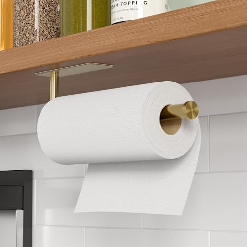 Gold Stainless Steel Paper Towel Holder - Wall-Mounted, No Drilling, 1 Pack
