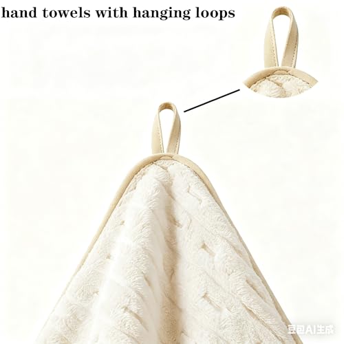Microfiber Hand Towels 3 Pack with Hanging Loops - Quick Dry 14x29.6in (Beige)