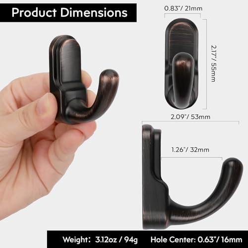 Metaliby Oil Rubbed Bronze Towel Hooks, Wall Mounted Robe Hooks - 2 Pack