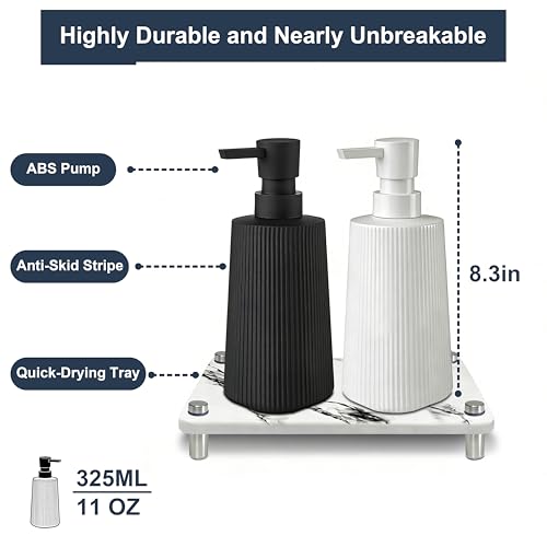 Modern Farmhouse Glass Soap Dispenser Set with Diatomite Tray (White/Black)
