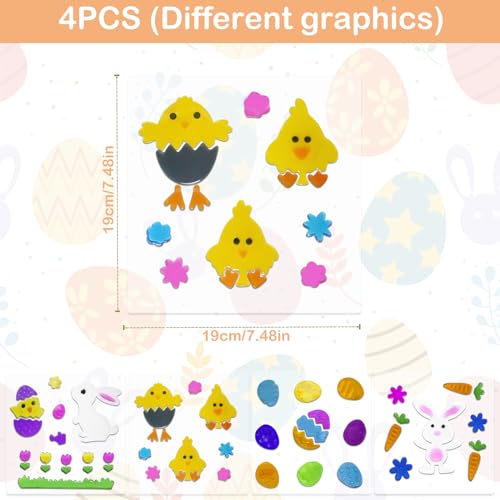Easter Window Clings - 4Pcs Colorful Gel Stickers with Bunny, Egg & Carrot Designs