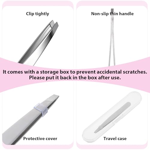 Precision Slant Eyebrow Tweezers 2-Pack Stainless Steel with Cases