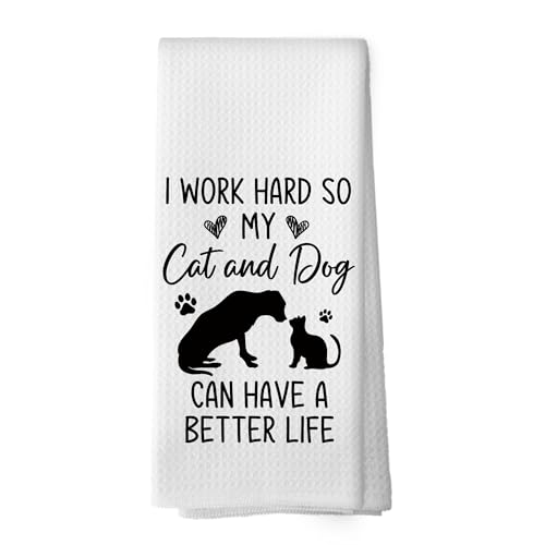 Funny Dog and Cat Kitchen Towels – 16x24 Inch Microfiber Hand Towels