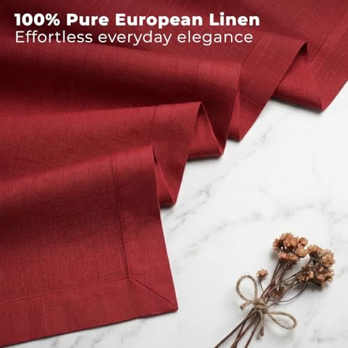 Red Linen Table Runner 14 x 60 Inch - 100% European Flax Linen, Handcrafted