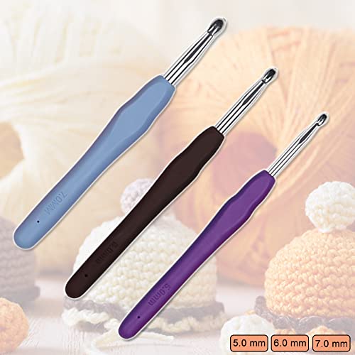 3-Piece Crochet Hook Set - 5.0mm, 6.0mm, 7.0mm - Comfortable Grip