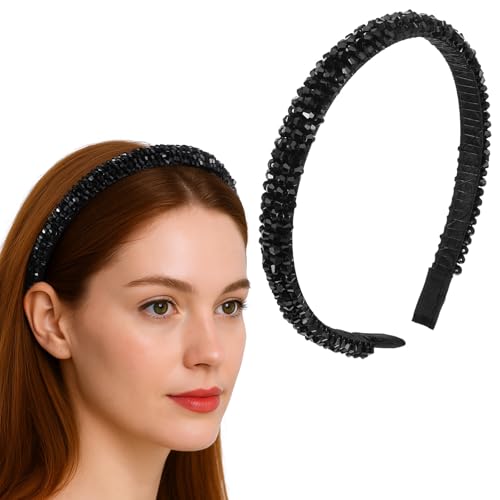 MBAIYO Crystal Rhinestone Headband 4-Row Black Bling Hair Hoop