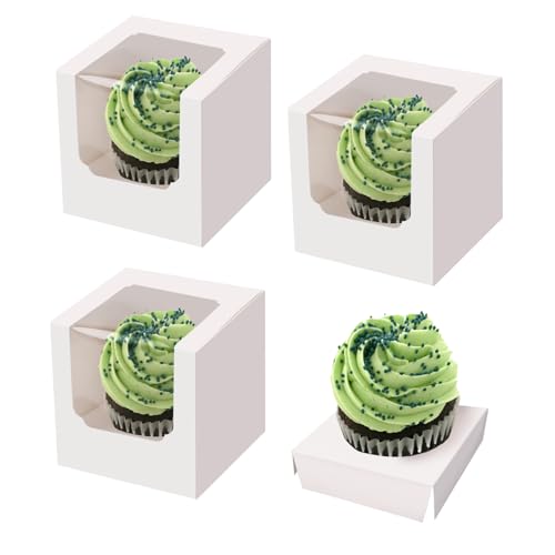 25 Pack White Cupcake Boxes with Window & Dividers - 3.5"