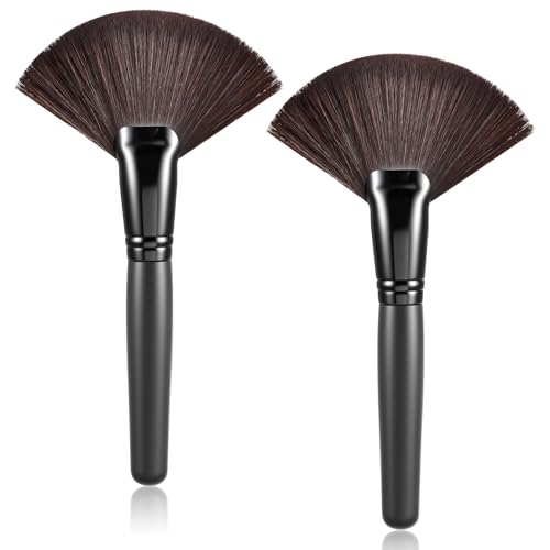 Jxiwfvl 2Pcs Fluffy Fan Makeup Brushes with Long Handles - Soft Bristle Facial Brushes for Highlighting and Powder