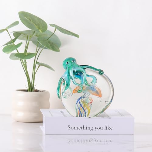 Blue Orange Glass Octopus Jellyfish Sea Creature Sculpture Home Decor Office Paperweight