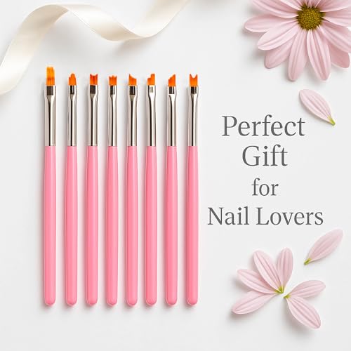 HomTop 8-Piece Nail Art Brush Set - Flat and Angled Painting Brushes for Acrylic and Gel Design