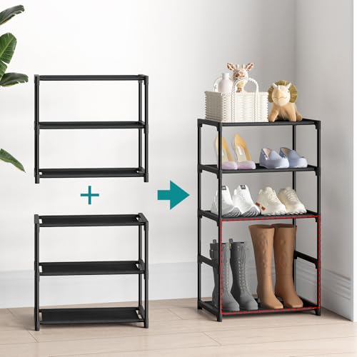 Autonomier 3-Tier Narrow Shoe Rack, Stackable Small Closet Organizer