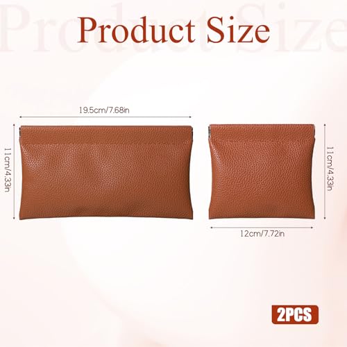 Xyembu 2-Piece Leather Pocket Cosmetic Bag Set Brown Mini Travel Pouch