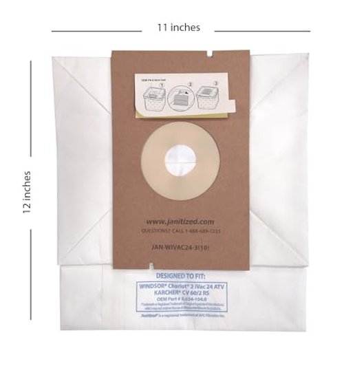 Janitized JAN-WIVAC24-3(10) Premium Replacement Commercial Vacuum Bag for Windsor Chariot 2 iVac 24 OEM # 8.634-104.0 (Pack of 10)