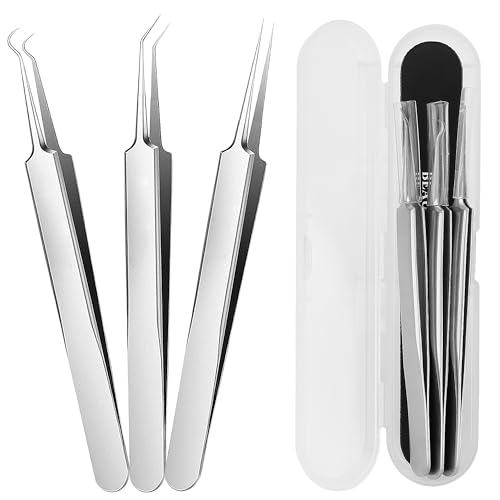 Blackhead Tweezers and Pimple Popper Tool Kit 3-Piece Stainless Steel