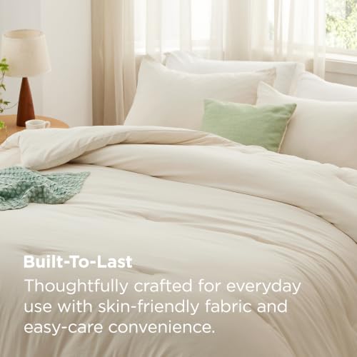 Queen Comforter Set - Cream Bedding, Prewashed Soft Cozy 90x90 Inches - Bedsure