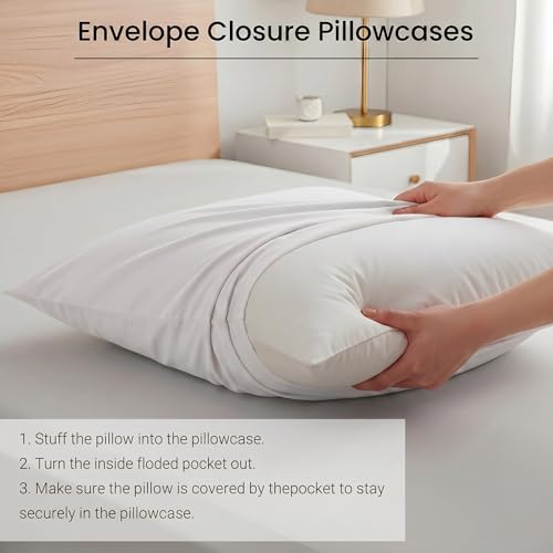Casbrove Brushed Microfiber Pillowcases, Standard Size 20x26, White Set of 2