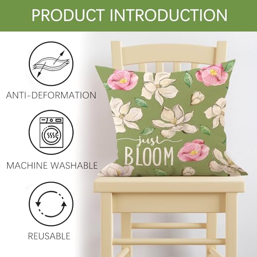 Spring Magnolia Flower Throw Pillow Covers 18x18 - Set of 4