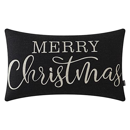 TRENDIN Christmas Lumbar Throw Pillow Cover, Black 20x12 Linen Cushion Case