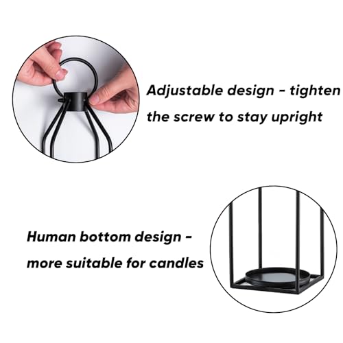 Black Metal Lanterns with Flameless Candles - 2PCS Farmhouse Decor