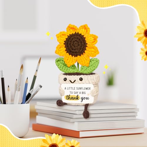 Handmade Sunflower Crochet Decor Gift with Warm Card