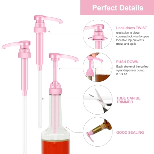 Pink Coffee Syrup Pump for 25 oz Bottles - 2-Pack