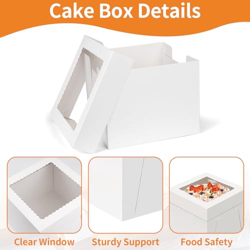WINKIO Cake Box Set - 10x10x8 Inch, 2 Pcs with Clear Window