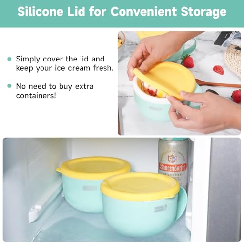 Silicone Lids for Dash My Mug Ice Cream Maker - 2 Pack with Scoop