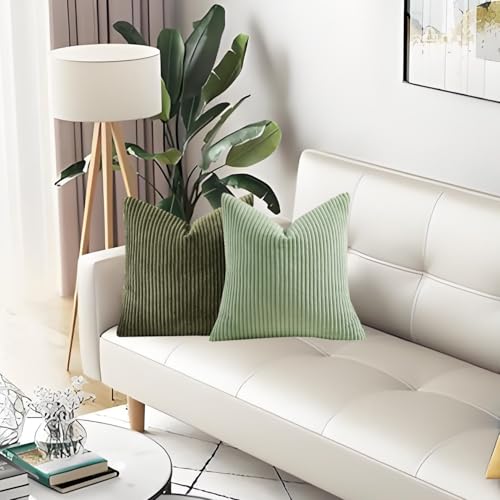 Forest Green Corduroy Throw Pillow Covers - Set of 2, 18x18