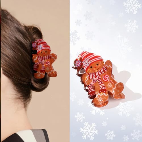 Christmas Gingerbread Man Hair Claw Clip Cute Holiday Hair Accessory