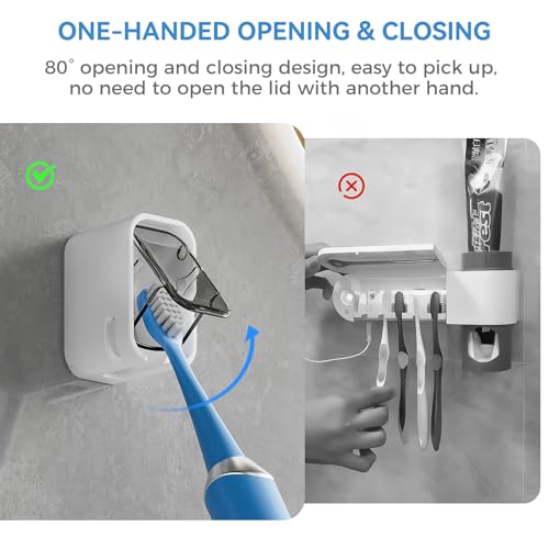 MOPMS Wall Mounted Toothbrush Holder with Cover, Grey - 2 Pack