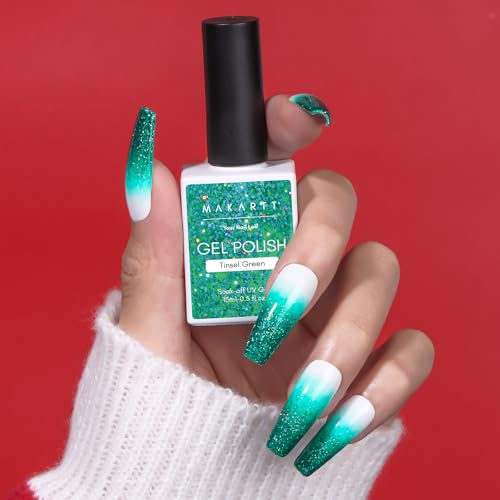 Makartt Christmas Green Glitter Gel Polish 15ml Sparkly Tinsel Shimmer UV Soak Off