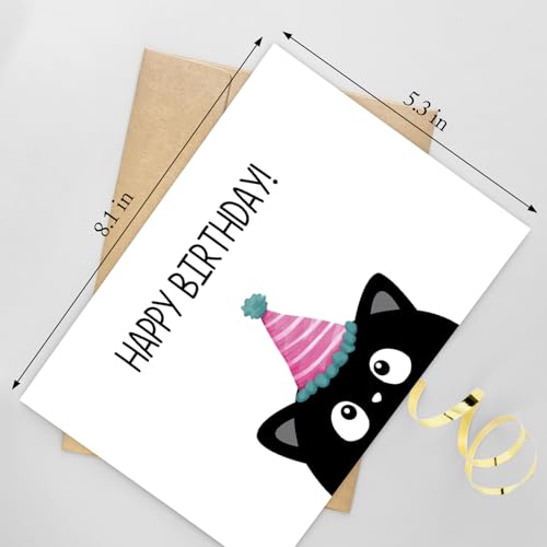 Funny Black Cat Birthday Card for Cat Lovers - 8x5.3 in