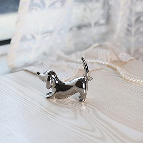 HOME SMILE Silver Ceramic Dog Ring Holder - Small Jewelry Dish Organizer