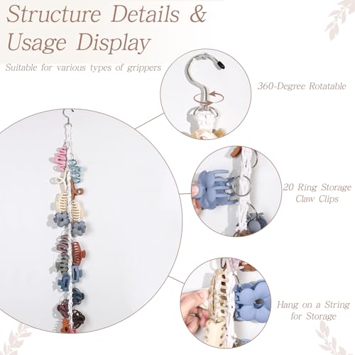 SNOWSTAR White Macrame Hair Claw Clip Organizer with 20 Rings