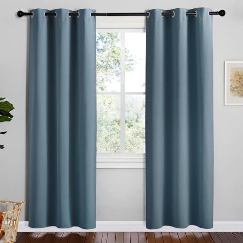 NICETOWN Smoky Blue Blackout Curtains, 2 Panels 42" x 78"