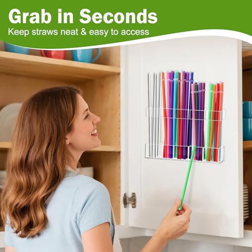 Large Acrylic Straw Holder for Cabinet Door - Space-Saving Organizer