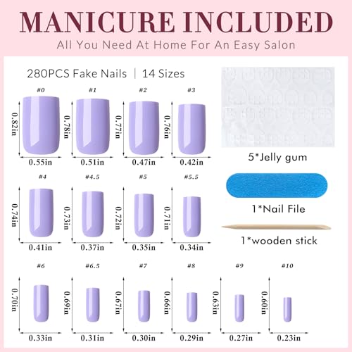 Lifextol Medium Square Press On Nails - 280PC Purple Acrylic Fake Nails
