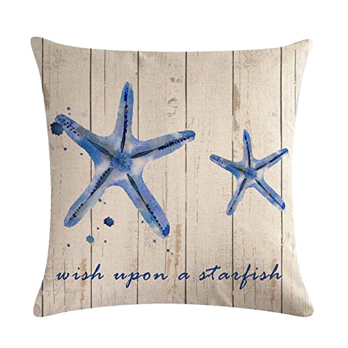 Set of 2 Vintage Ocean Theme Pillow Covers - Seahorse & Starfish