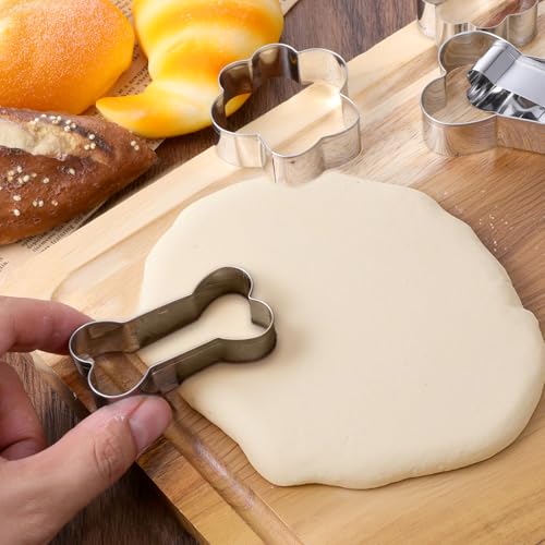 6-Piece Stainless Steel Dog Bone and Paw Print Cookie Cutter Set