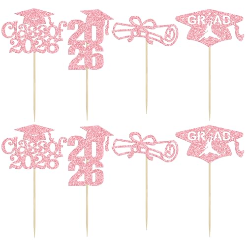 2026 Graduation Cupcake Toppers - 24Pcs Glitter Graduation Picks