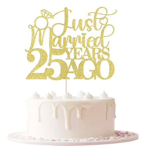 25th Anniversary Cake Topper - Just Married 25 Years Ago Party Decor