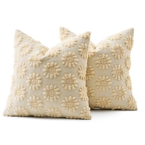 Sunflower Pillow Covers Set of 2 | 18x18 Soft Plush Decorative Cushion Covers