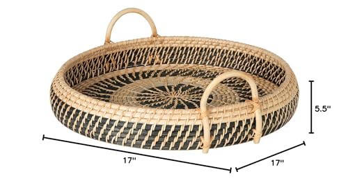 Round Rattan Serving and Breakfast Tray, Natural-Black