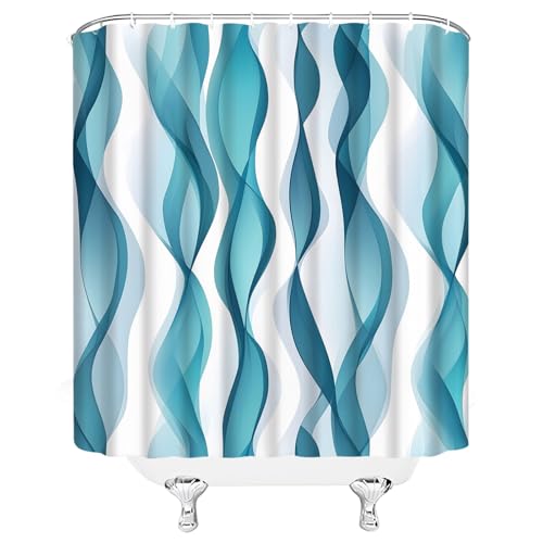 Modern Geometric Shower Curtain, Teal Turquoise Abstract Stripes 70x70