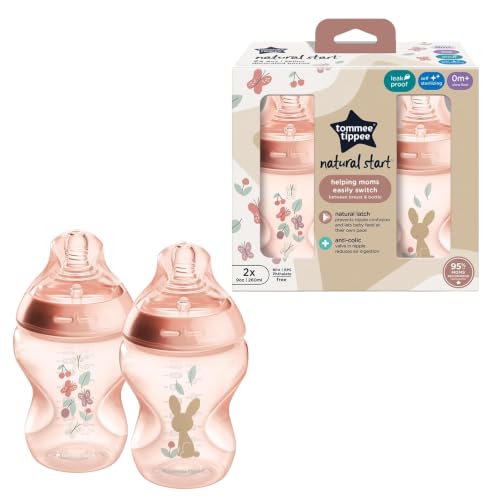Tommee Tippee Natural Start Wide Neck Anti-Colic Baby Bottle, 9oz, Pink