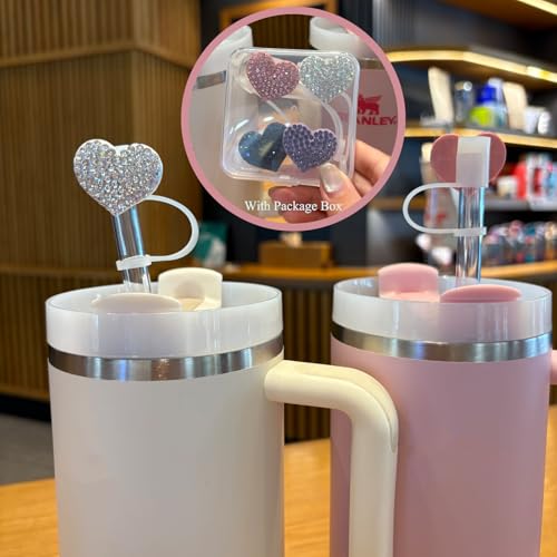 Bling Heart Straw Covers for Stanley Cup - 4PC Rhinestone Toppers